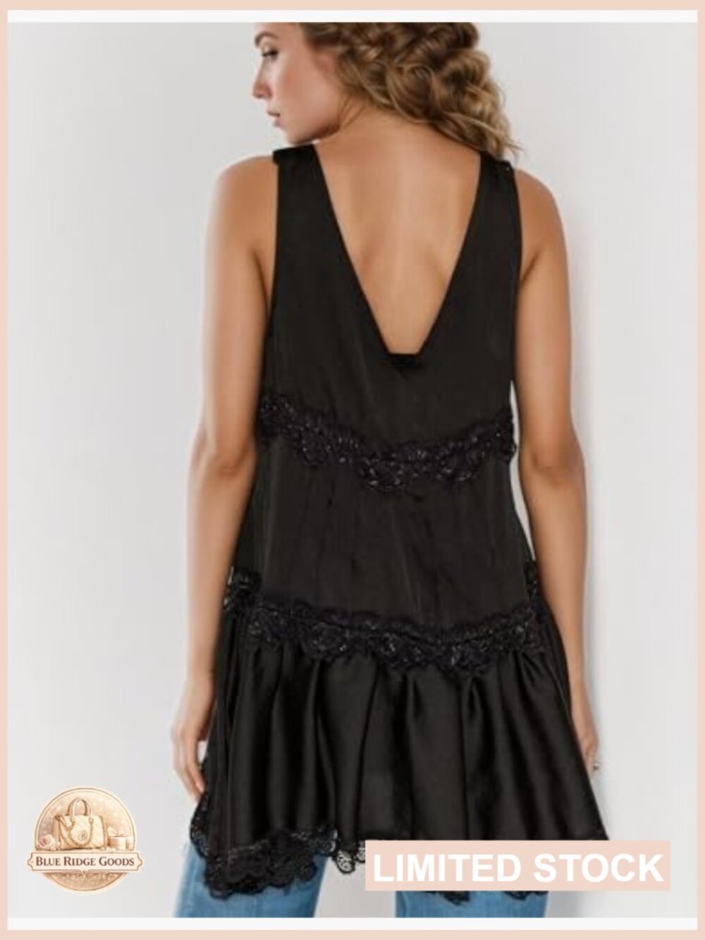 Lace V-Neck Mini Dress Y2K Ruffle Hem Flowy Swing Boho Short Dress Slip Dress - Picture 3 of 7